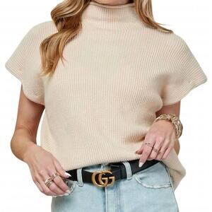 NEW CEZELE women's short sleeve sweater top in beige